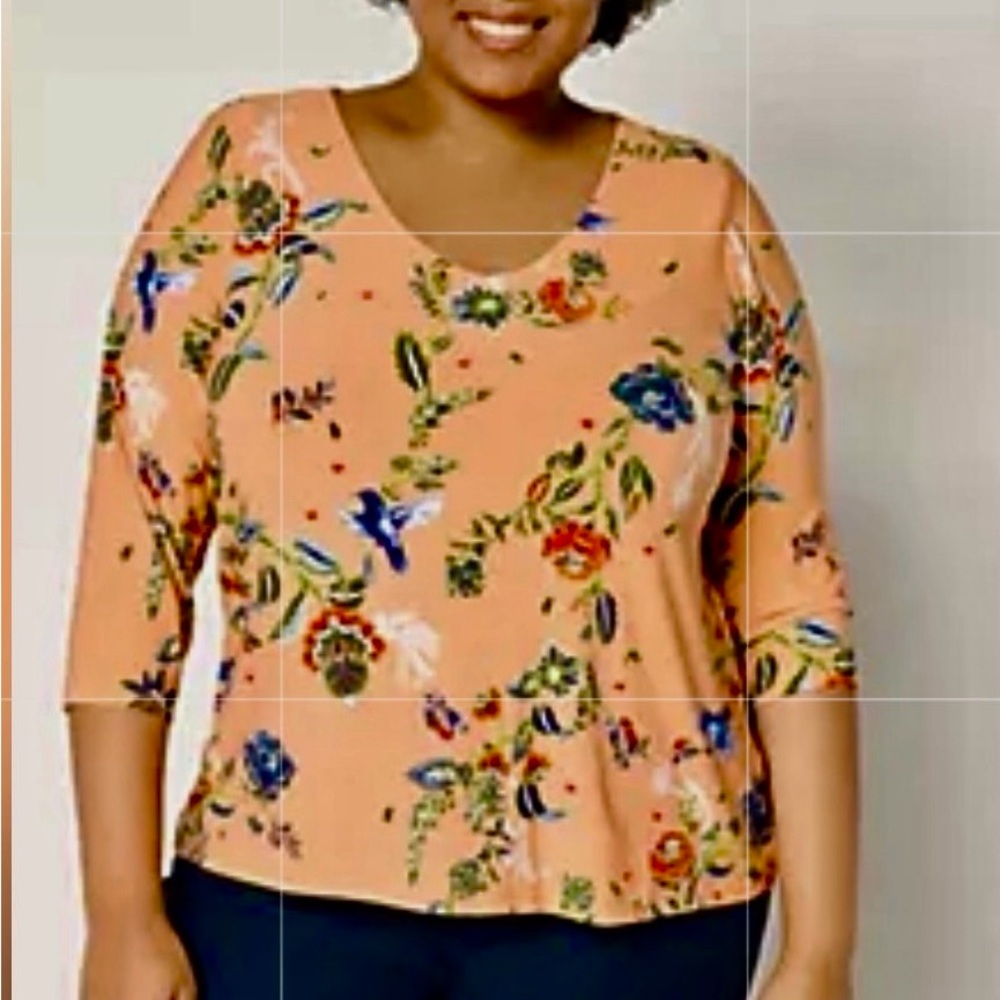 Women’s Attitudes by Renee Como Jersey Two Pack Tops BlouseOrange floral Large - Picture 2 of 8